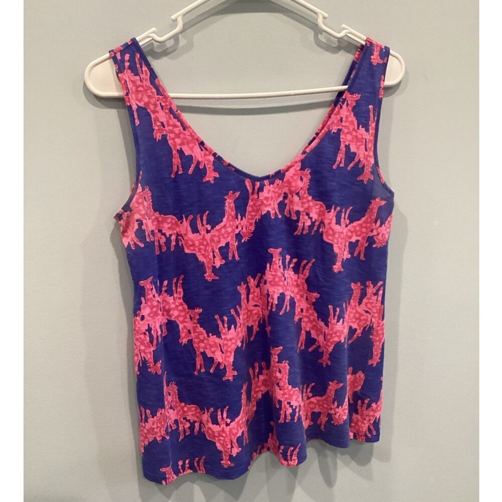 Lilly Pulitzer Womens Tank Top XS Gigi V-neck Beach Preppy Colorful Giraffe Blue